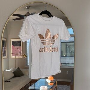 Adidas White Tee with Metallic Gold Logo